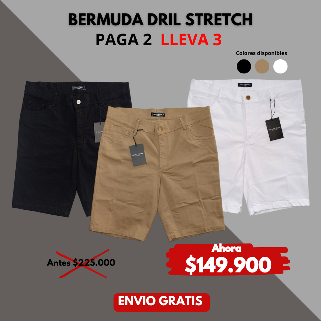 BERMUDAS DRIL STRETCH HOMBRE PAGA 2 Y LLEVA 3